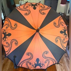 Goth Octopus Patterned Orange and Black Umbrella